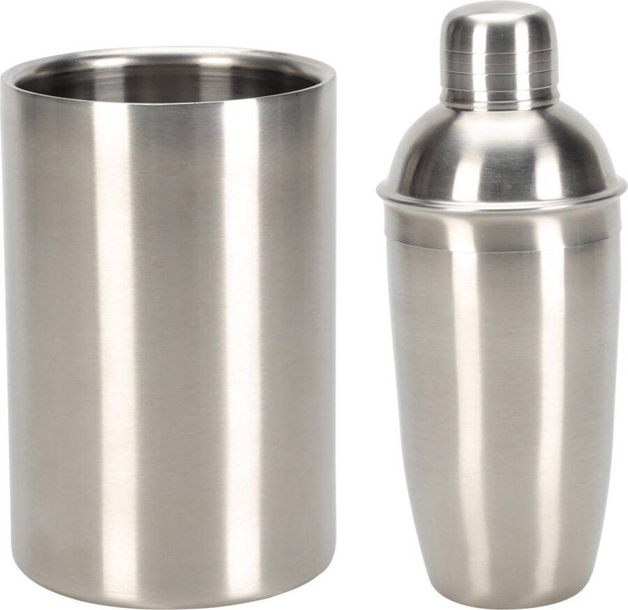 Blokker Excellent Houseware Cocktailshaker met wijnkoeler flessenkoeler 500 ml RVS cocktailset Cocktailshakers