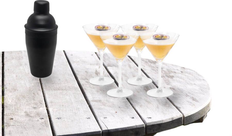 Excellent Houseware Cocktailshaker set met 4x stuks Martini cocktailglazen 260 ml Cocktailglazen