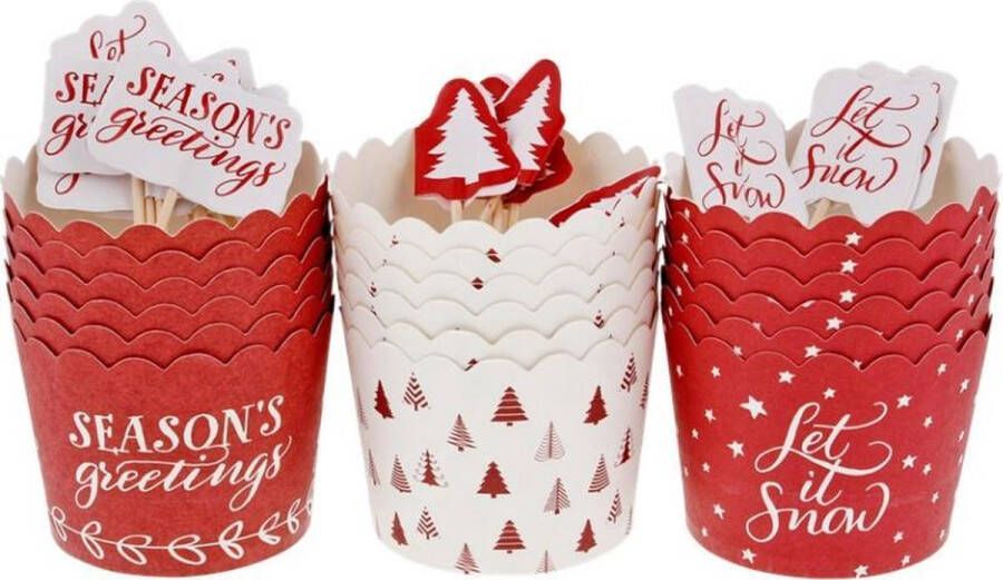 Excellent Houseware Cupcake vormpjes set KERST -18 stuks rood en wit muffin cake Christmas