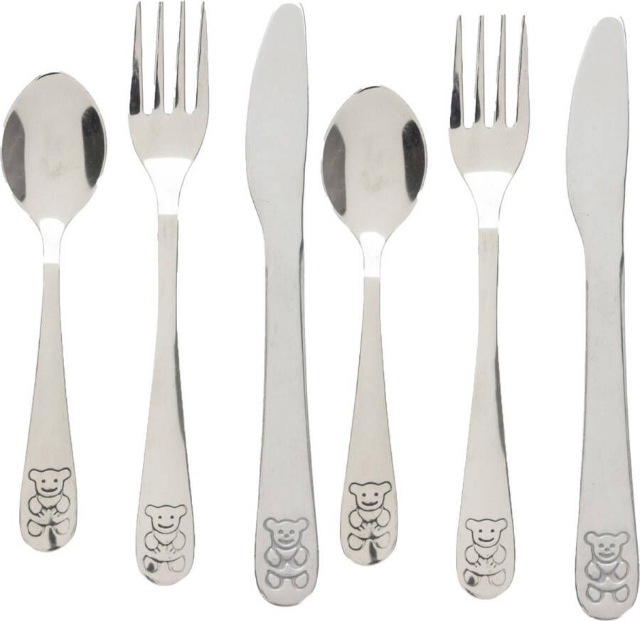 Excellent Houseware Cutlery for Kids bestekset met beer 6-delig zilver RVS voor kinderen Besteksets