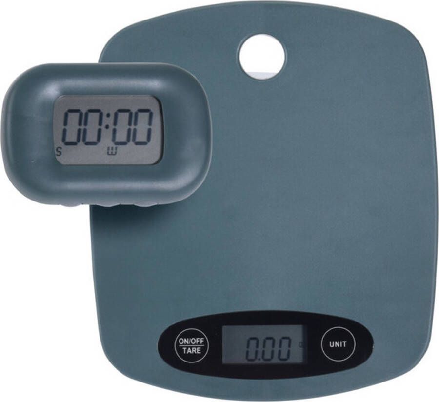 Excellent Houseware Digitale keukenweegschaal en eierwekker van kunststof blauw max 5 kilo Precisie weegschaal en magnetische timer