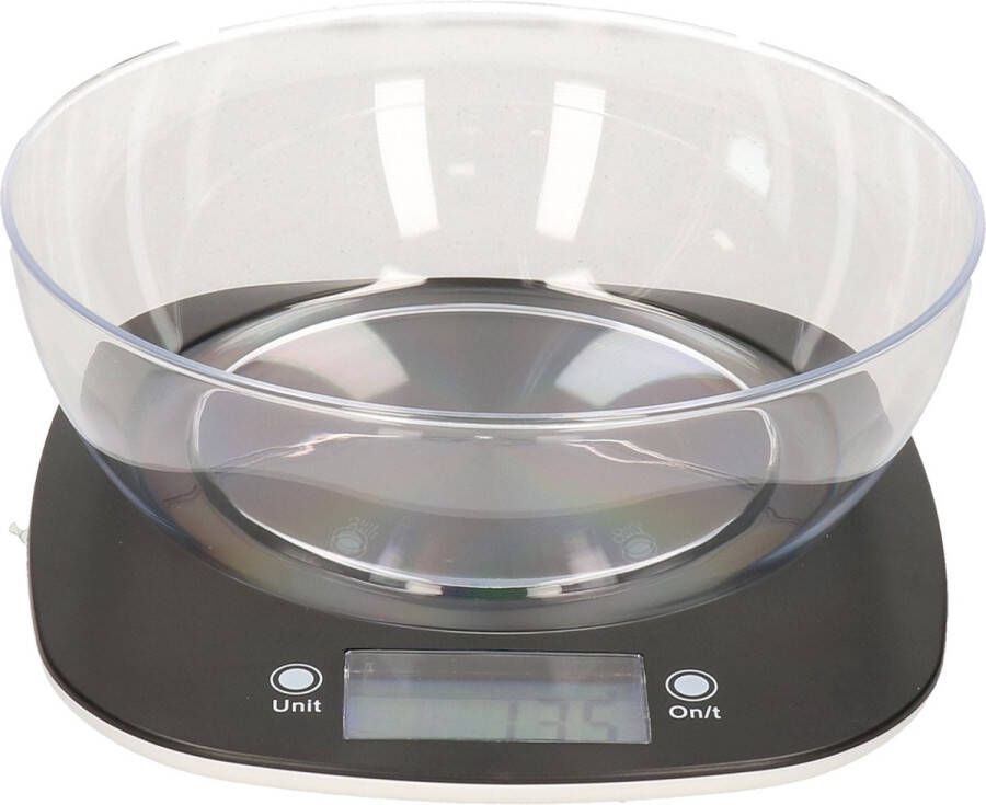 Excellent Houseware Digitale keukenweegschaal met kom van kunststof zwart max 5 kilo Keukenweegschaal