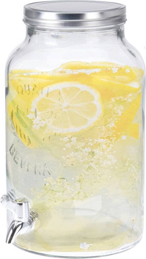 Excellent Houseware Drank dispenser limonadetap met tapje glas 5 L zilver H31 x D18 cm