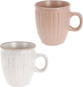 Excellent Houseware Drinkbeker mok set 2x stuks roze wit 150 ml Bekers