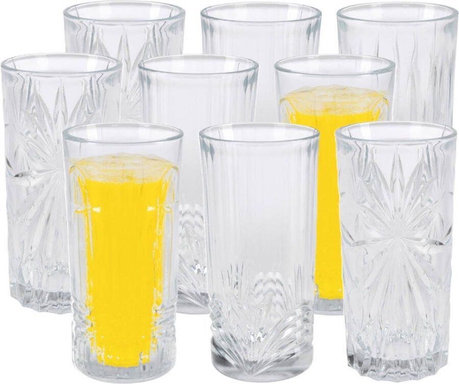 Excellent Houseware Drinkglazen Palm Springs 9x helder transparant glas 380 ml met glas decoraties