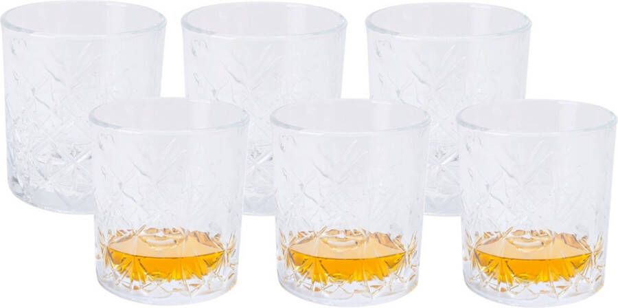 Excellent Houseware Drinkglazen Whiskeyglazen Palm Springs 6x helder transparant glas 340 ml met glas decoraties