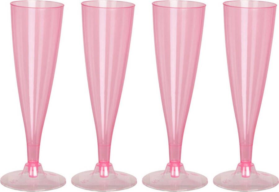 Excellent Houseware EH Prosecco champagneglazen 4x roze kunststof 130 ml herbruikbaar