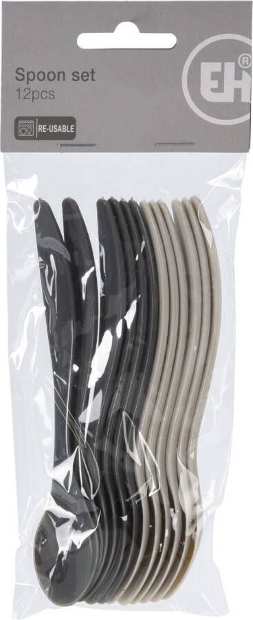 Excellent Houseware Eierlepels 36 stuks kunststof 14 cm zwart grijs