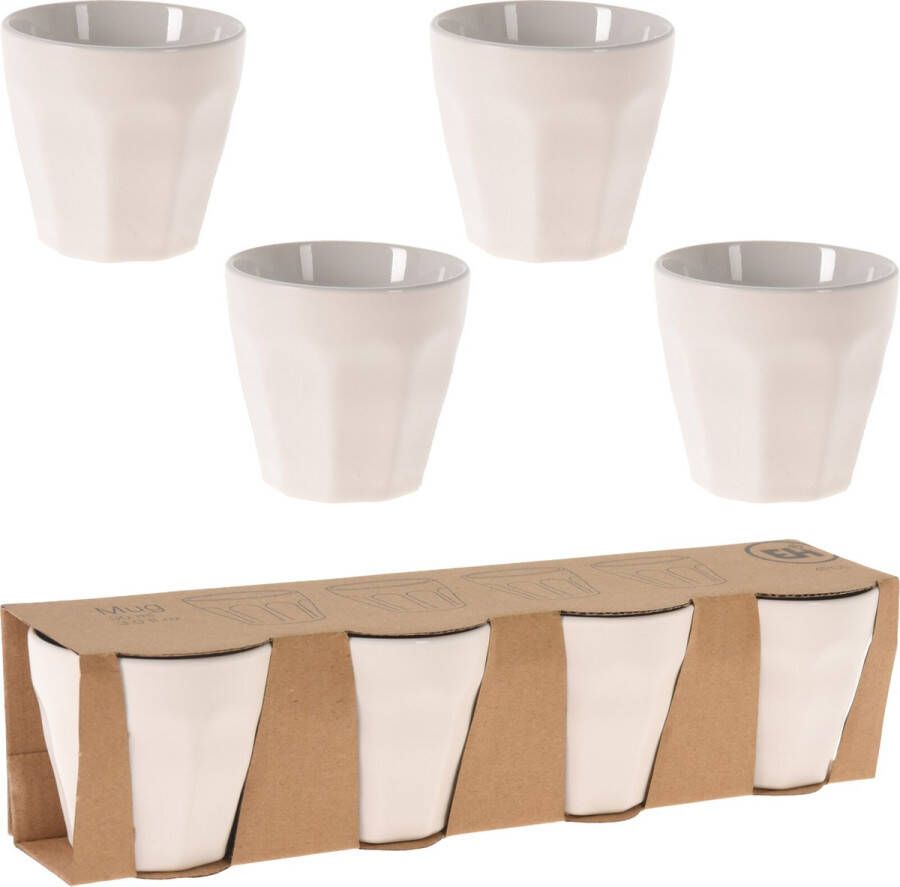 Excellent Houseware espresso koffie kopjes 8x wit porselein 90 ml Bekers