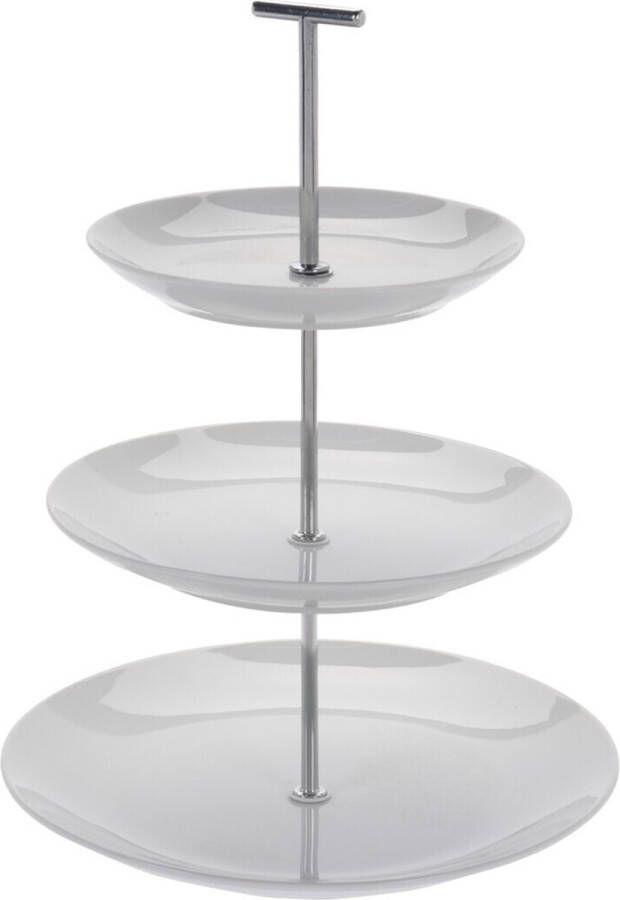 Excellent Houseware Etagere met 3 lagen wit porselein 36 cm hoog Etageres