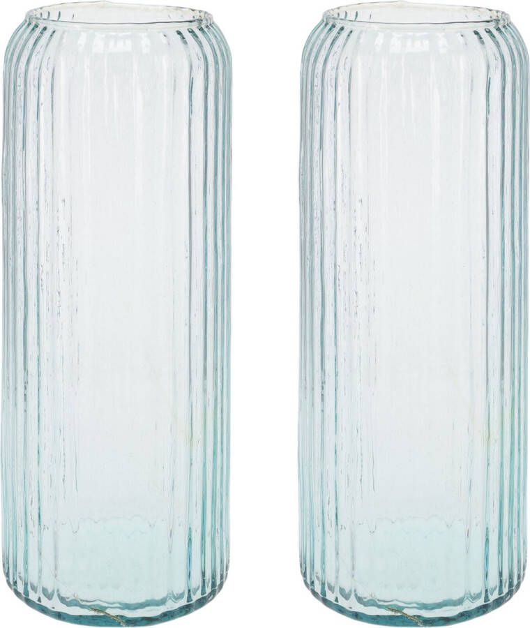 Excellent Houseware Excelent Houseware Cilindervazen glas 2x stuks blauw 15 x 37 cm