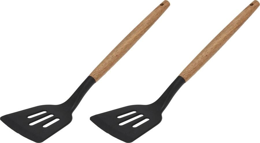 Excellent Houseware Bakspatel bakspaan 2x zwart kunststof acacia hout 32 cm Keukengerei