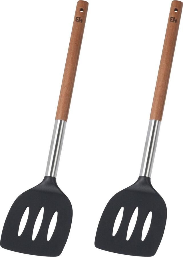 Excellent Houseware Bakspatel bakspaan 2x zwart kunststof acacia hout 34 cm Keukengerei