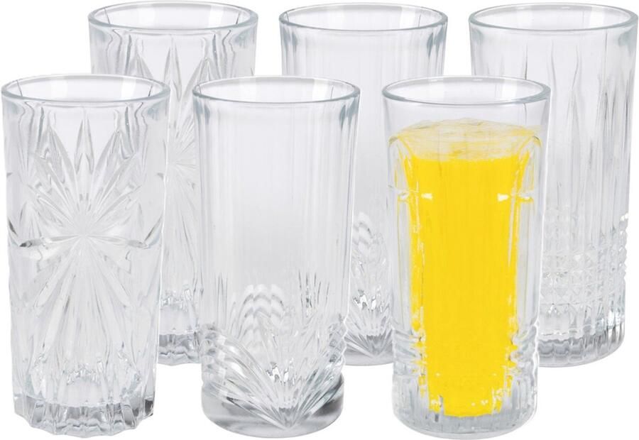 Excellent Houseware Drinkglazen Palm Springs 6x helder transparant glas 380 ml met glas decoraties