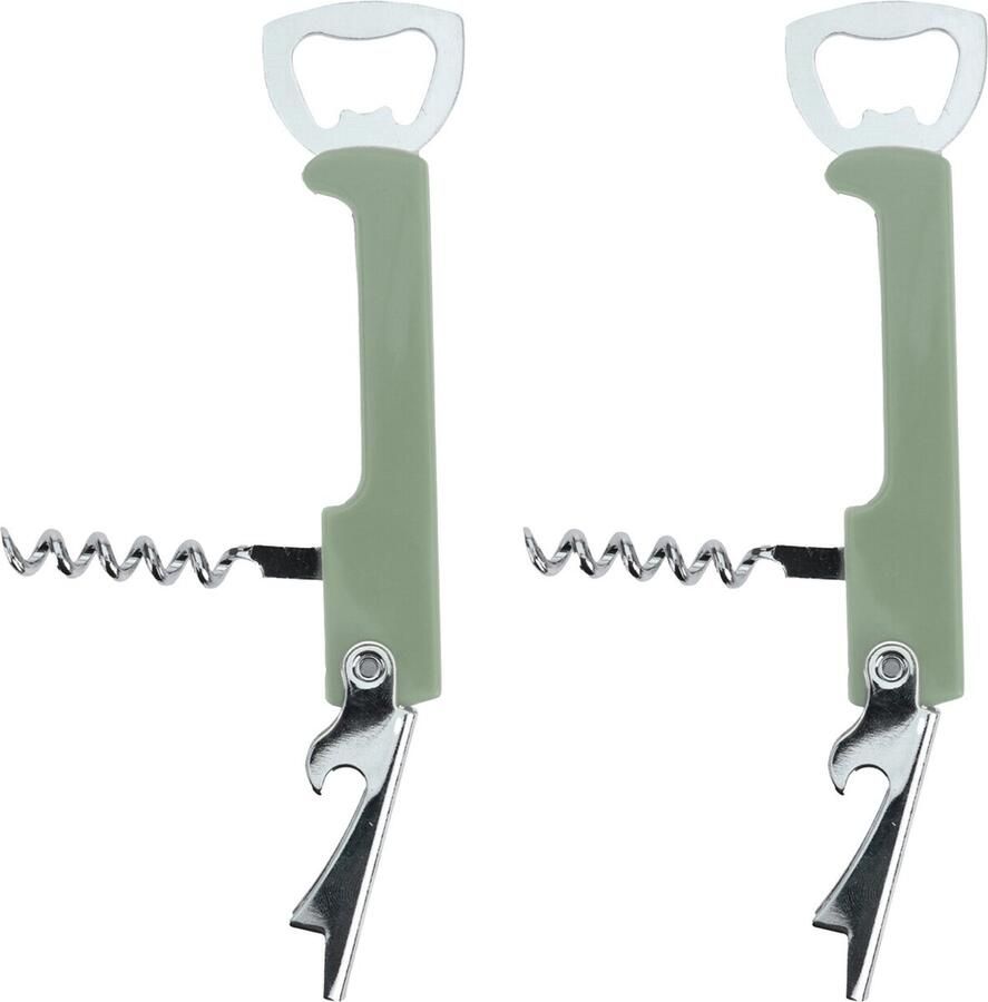 Excellent Houseware flesopener kurkentrekker 2x kelnersmes olijfgroen 12 cm
