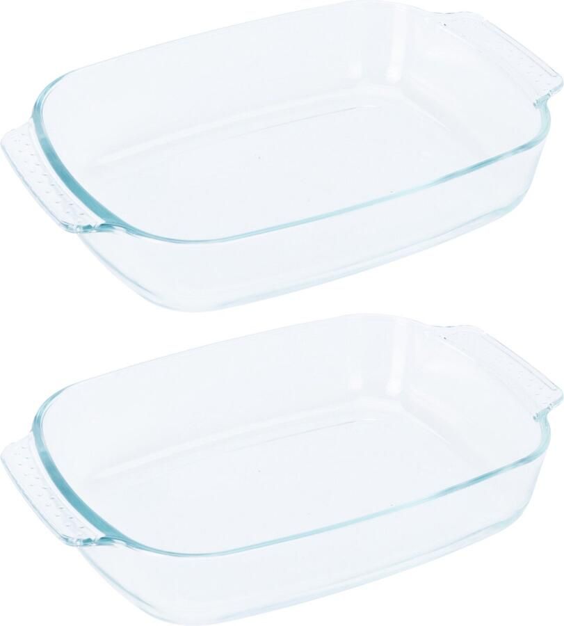 Excellent Houseware Ovenschaal glas 2x ovaal 2 Liter 30 x 20 x 6 cm vaatwasser bestendig