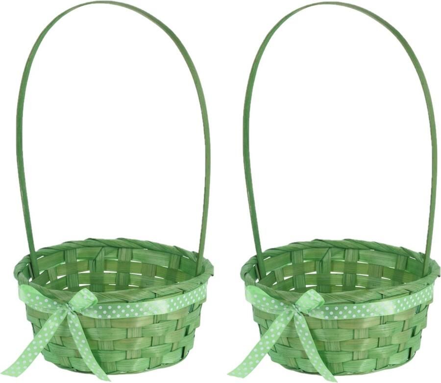 Excellent Houseware Rieten mandje met hengsel 2x groen 21 x 39 cm Opbergen Paaseieren mandje gevlochten riet