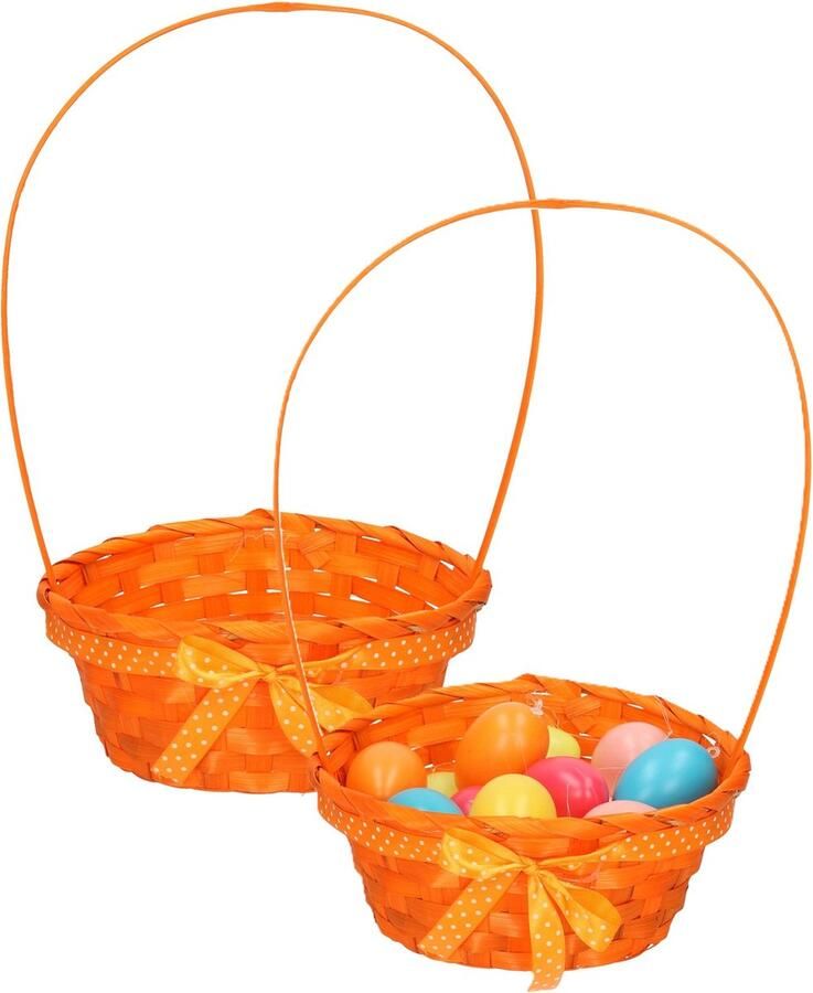Excellent Houseware Rieten mandje met hengsel 2x oranje 21 x 39 cm Opbergen Paaseieren mandje