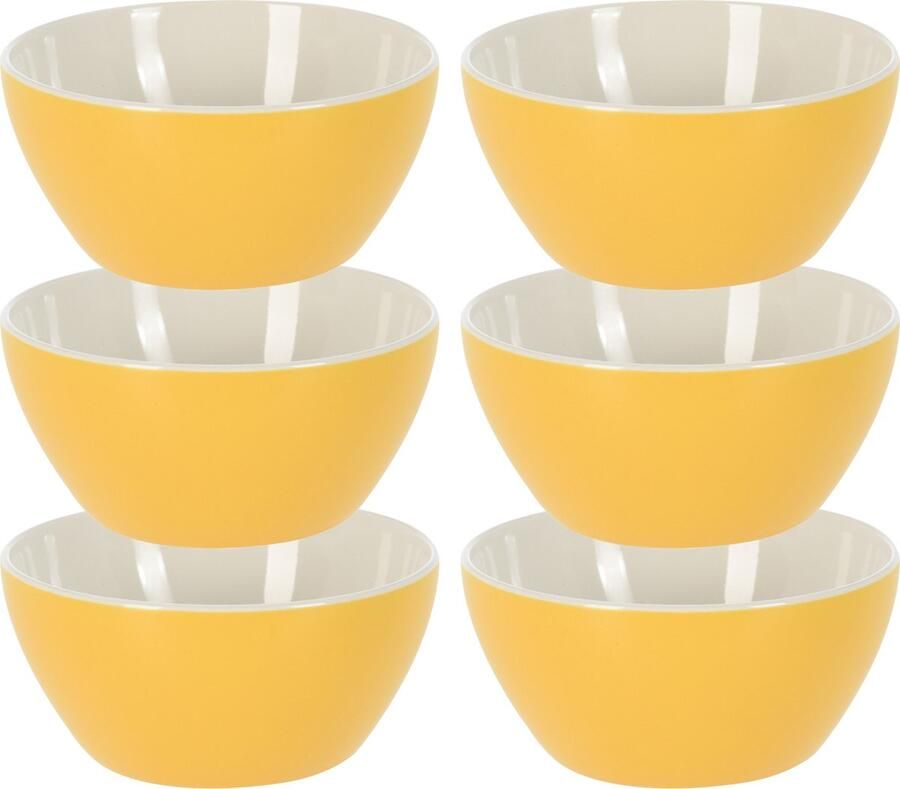 Excellent Houseware Soepkommen schaaltjes 6x Acapulco porselein D14 x H6.5 cm geel
