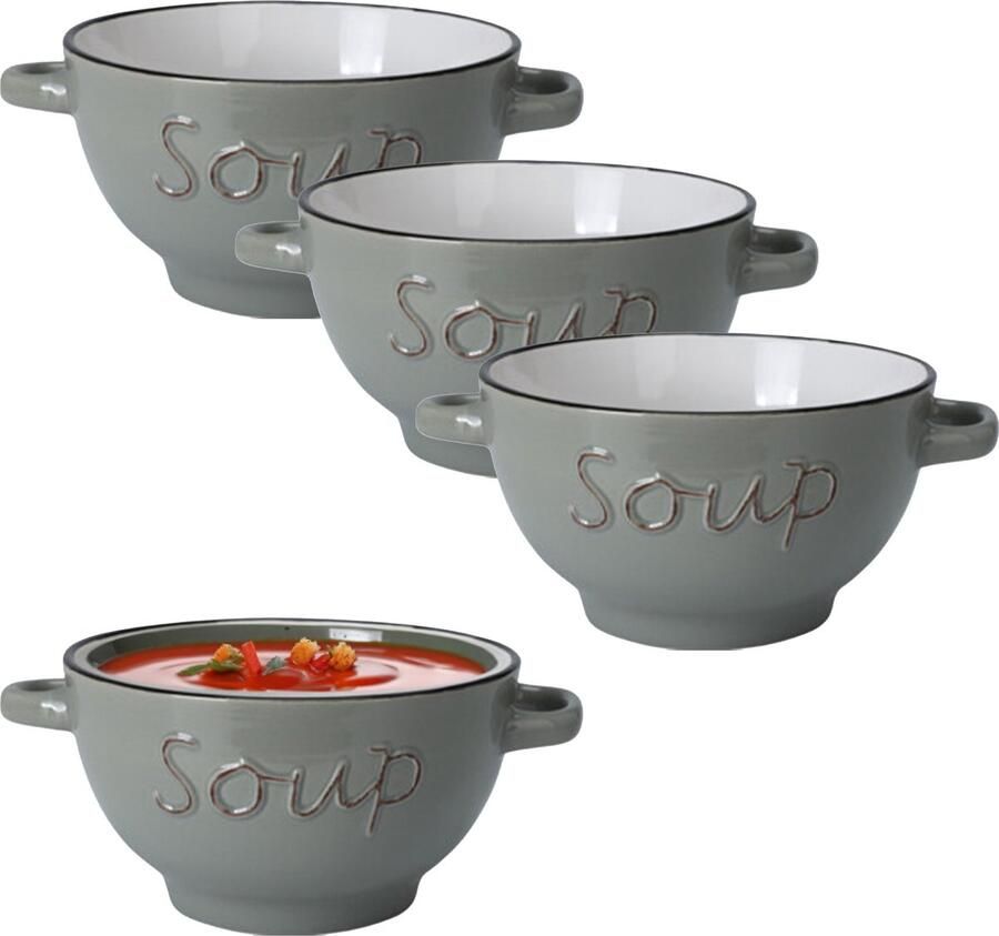 Excellent Houseware Soepkommen serveer schaaltjes 4x Gres porselein D14 x H78 cm lichtgrijs