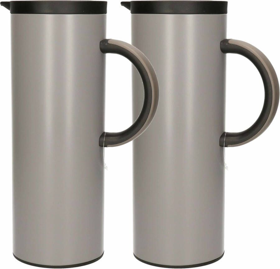 Excellent Houseware 2x Excellent Housware Koffie thee isolerende schenkkan 1000 ml 1L grijs Thermoskannen