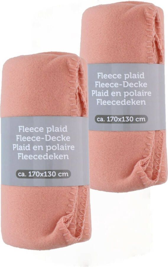 Excellent Houseware Fleece dekens plaids 2x zalm roze 170 x 130 cm