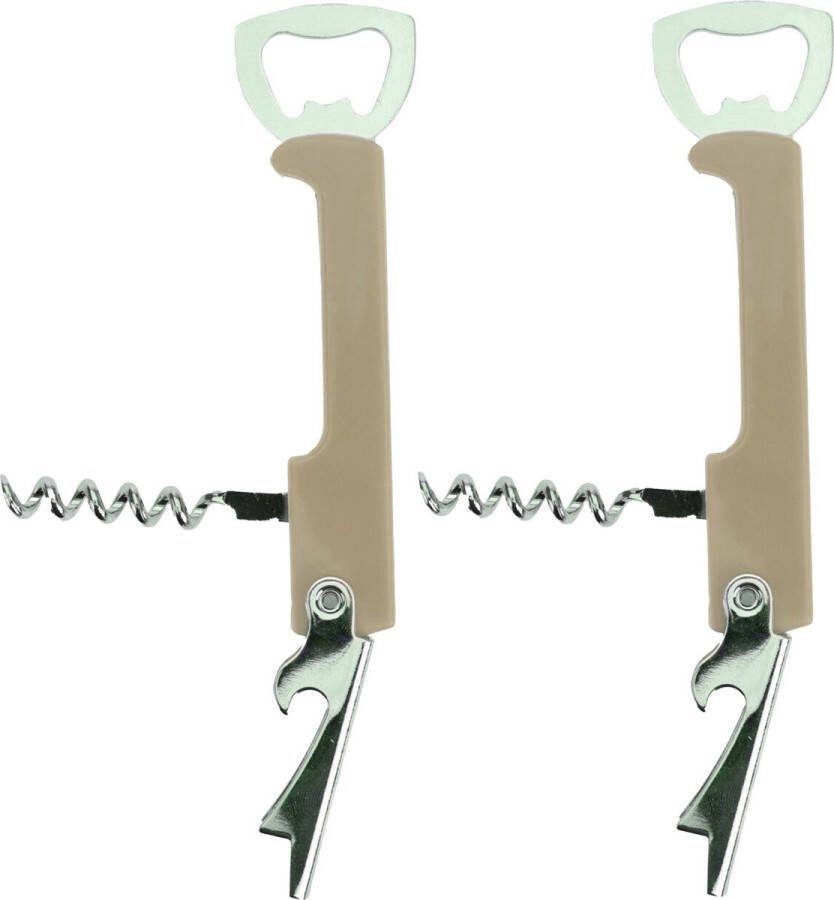 Excellent Houseware flesopener kurkentrekker 2x kelnersmes beige 12 cm