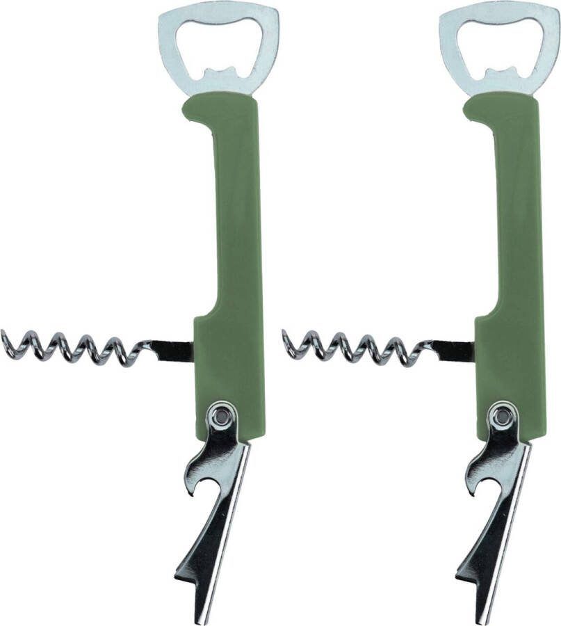 Excellent Houseware flesopener kurkentrekker 2x kelnersmes khaki groen 12 cm