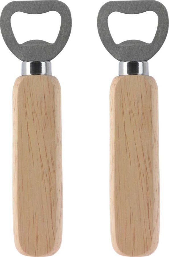 Excellent Houseware Flessenopener 2x RVS eikenhout 14 cm bieropener