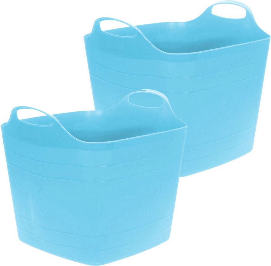 Excellent Houseware Flexibele emmer 2x blauw 15 liter kunststof vierkant 30 x 29 cm Wasmanden