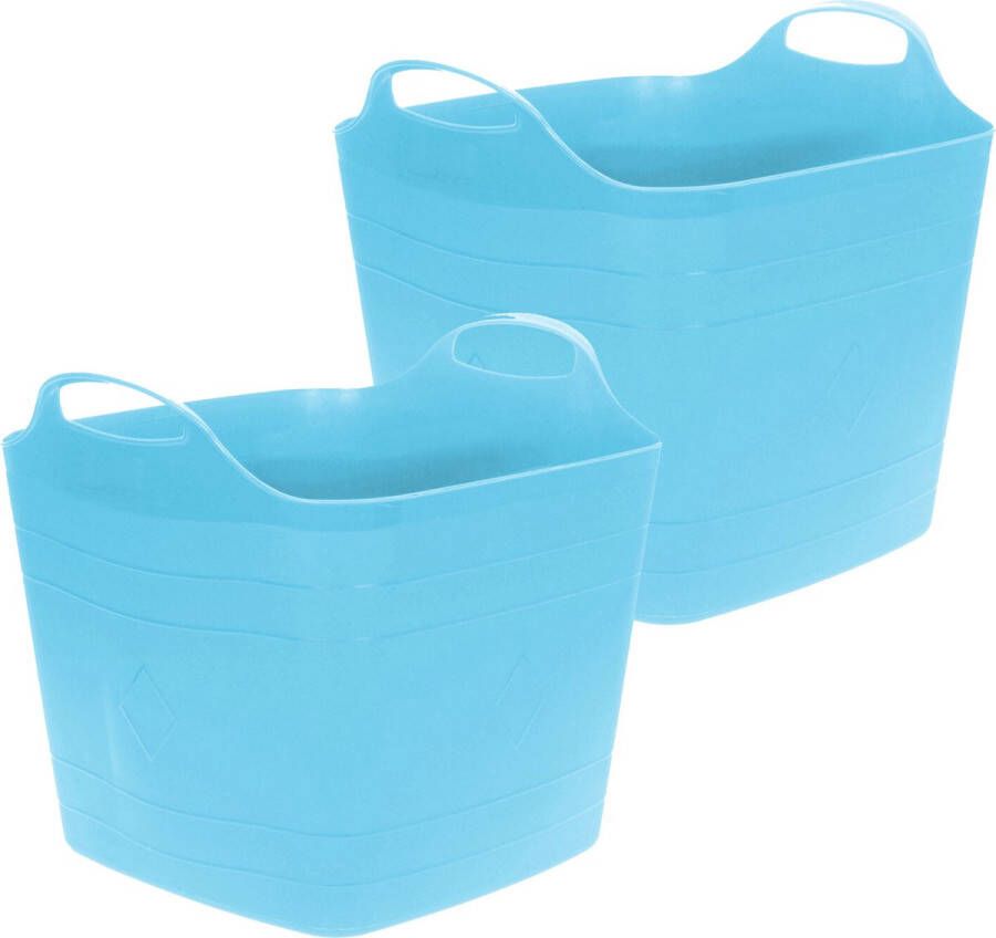 Excellent Houseware Flexibele emmer 2x blauw 25 liter kunststof vierkant 35 x 38 cm Wasmanden