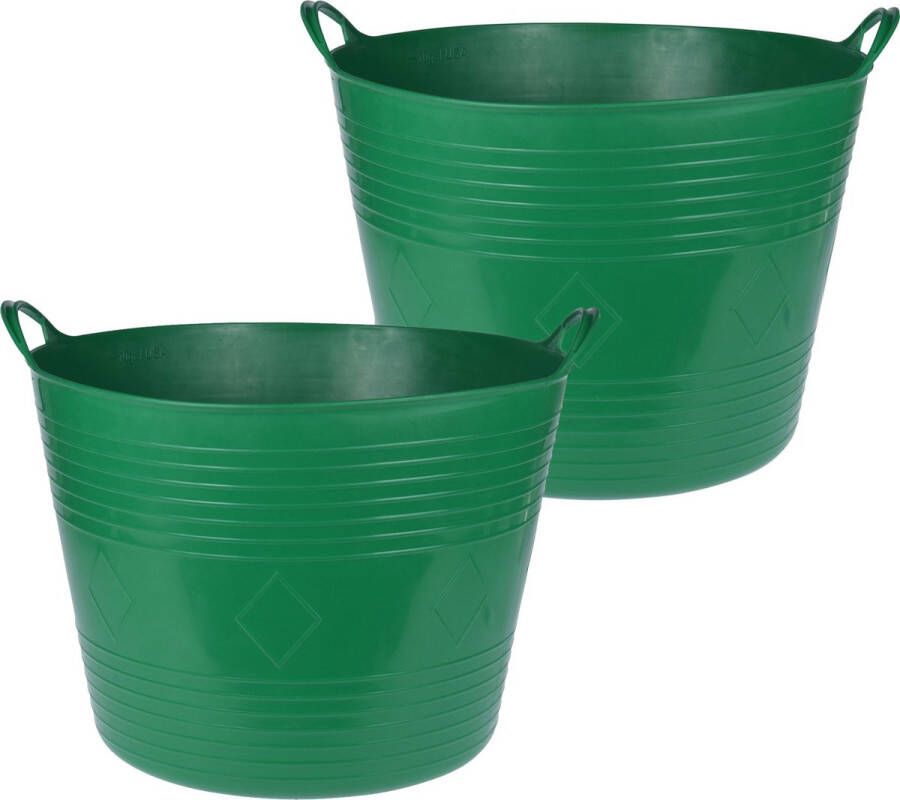 Excellent Houseware Flexibele emmer 2x donkergroen 40 liter kunststof 45 x 37 cm Wasmanden