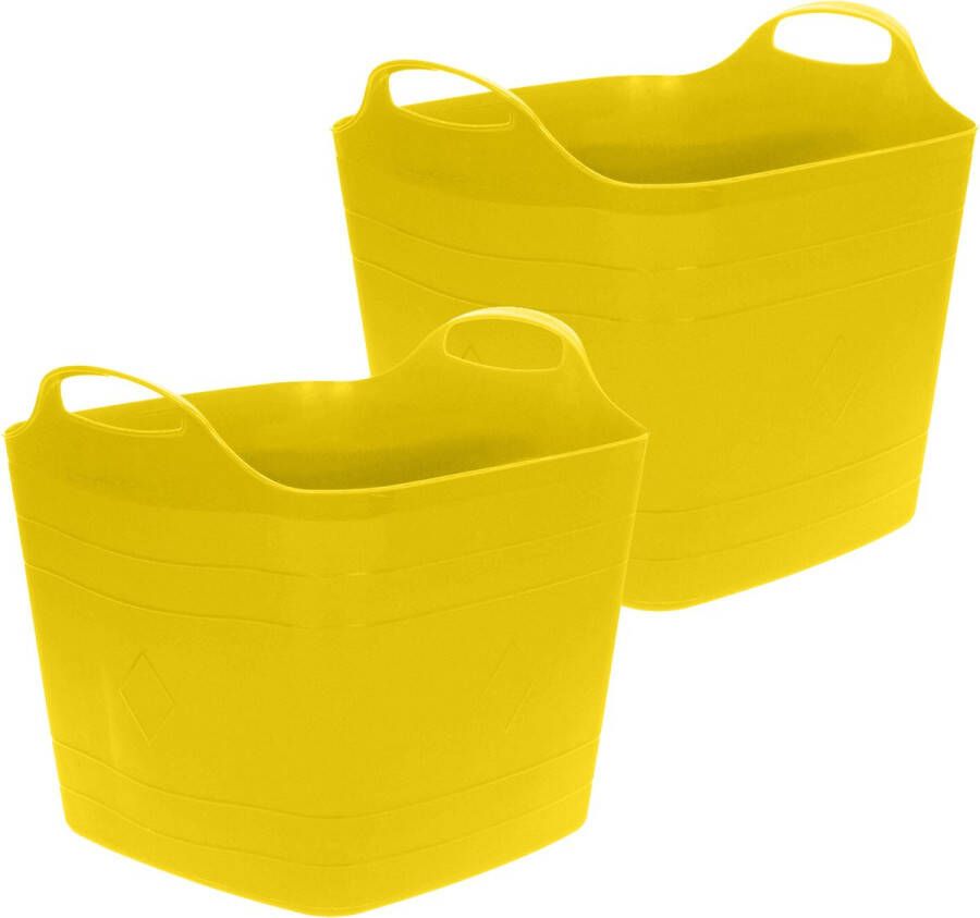 Excellent Houseware Flexibele emmer 2x geel 15 liter kunststof vierkant 30 x 29 cm Wasmanden