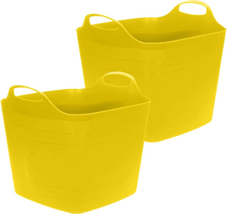 Excellent Houseware Flexibele emmer 2x geel 25 liter kunststof vierkant 35 x 38 cm Wasmanden