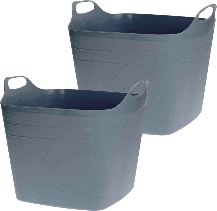 Excellent Houseware Flexibele emmer 2x grijs 15 liter kunststof vierkant 30 x 29 cm Wasmanden