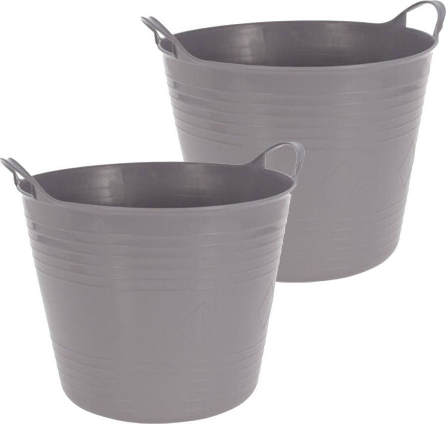 Excellent Houseware Flexibele emmer 2x grijs 27 liter kunststof 40 x 35 cm Wasmanden