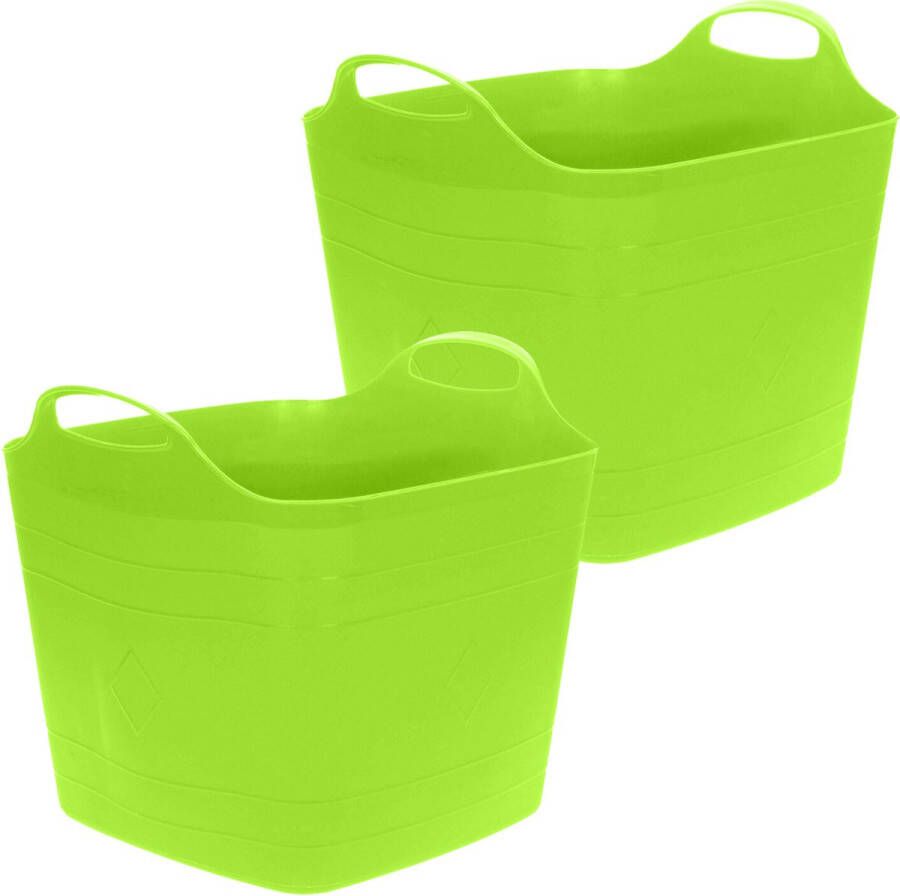 Excellent Houseware Flexibele emmer 2x groen 15 liter kunststof vierkant 30 x 29 cm Wasmanden