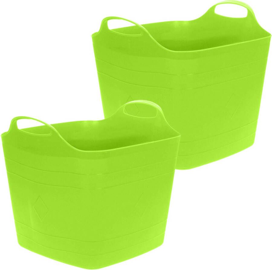 Excellent Houseware Flexibele emmer 2x groen 25 liter kunststof vierkant 35 x 38 cm Wasmanden