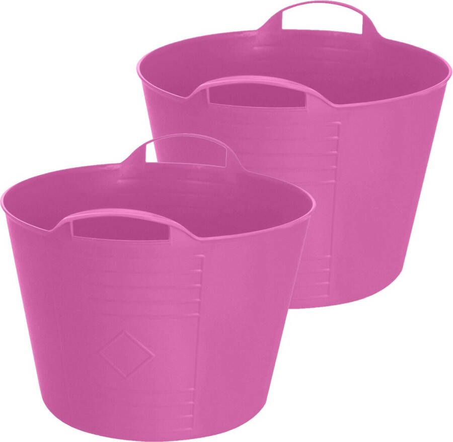 Excellent Houseware Flexibele emmer 2x roze 15 liter kunststof 35 x 29 cm Wasmanden