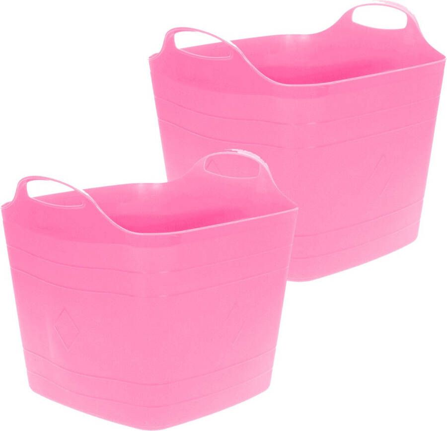 Excellent Houseware Flexibele emmer 2x roze 15 liter kunststof vierkant 30 x 29 cm Wasmanden