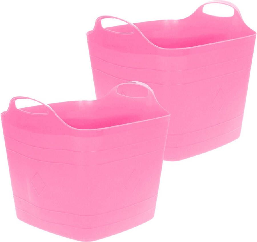 Excellent Houseware Flexibele emmer 2x roze 25 liter kunststof vierkant 35 x 38 cm Wasmanden