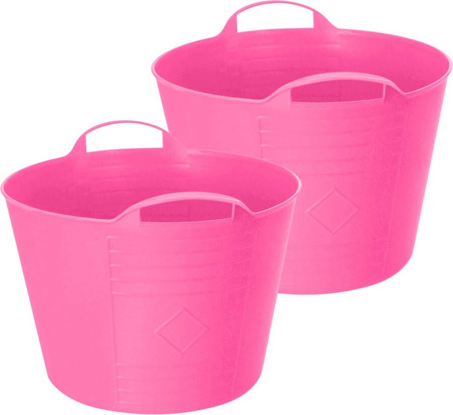 Excellent Houseware Flexibele emmer 2x roze 27 liter kunststof 40 x 35 cm Wasmanden