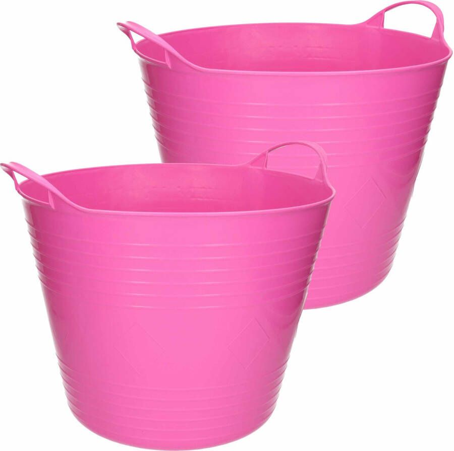 Excellent Houseware Flexibele emmer 2x roze 43 liter kunststof 45 x 38 cm Wasmanden