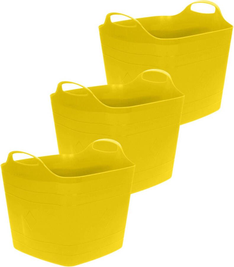 Excellent Houseware Flexibele emmer 3x geel 15 liter kunststof vierkant 30 x 29 cm