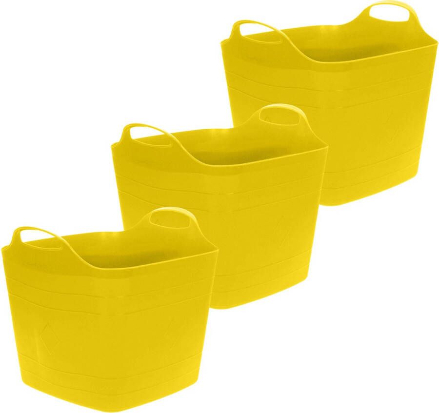 Excellent Houseware Flexibele emmer 3x geel 25 liter kunststof vierkant 35 x 38 cm