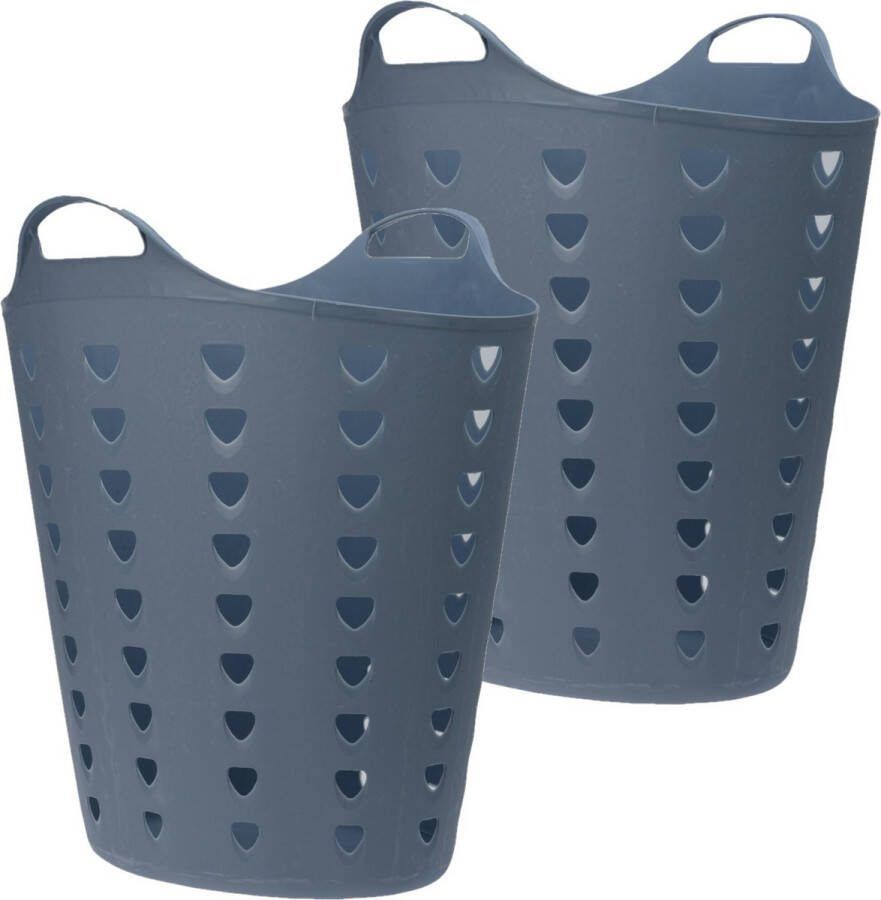Excellent Houseware Flexibele wasmand 2x blauw 60 liter kunststof 47 x 50 cm Wasmanden