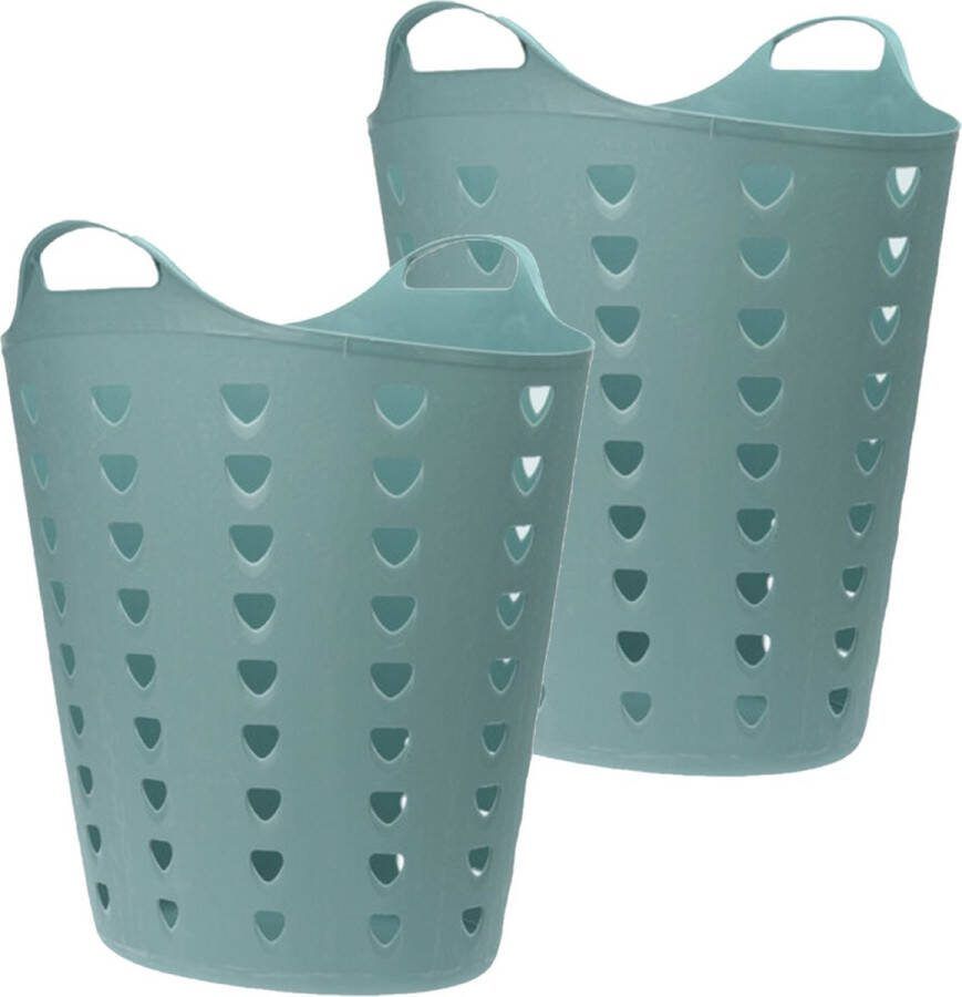 Excellent Houseware Flexibele wasmand 2x groen 60 liter kunststof 47 x 50 cm Wasmanden