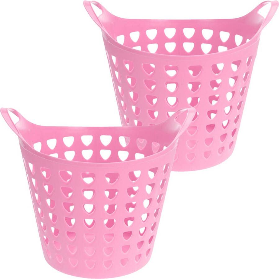 Excellent Houseware Flexibele wasmand 2x roze 26 liter kunststof 40 x 42 cm Wasmanden