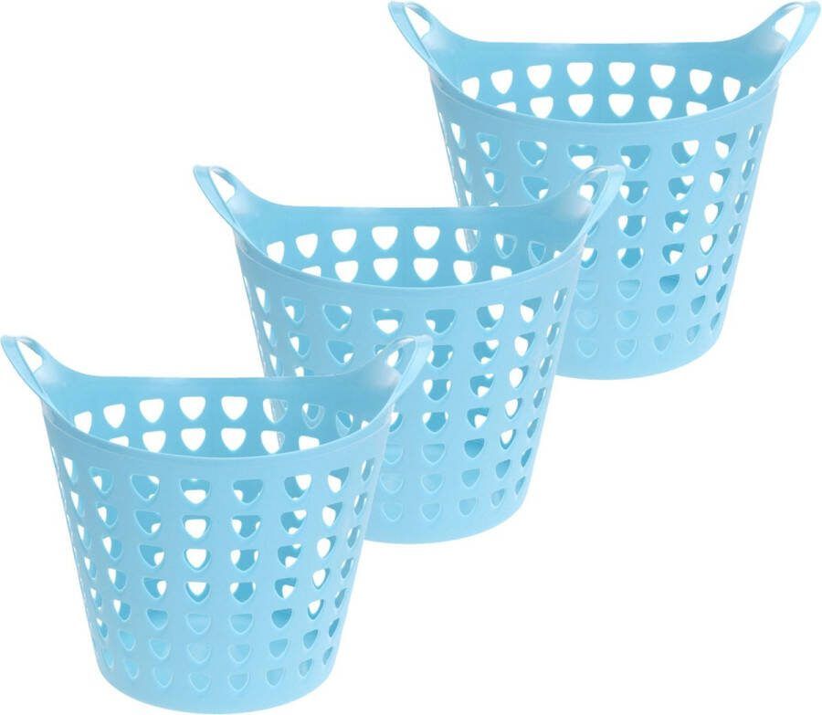 Excellent Houseware Flexibele wasmand 3x blauw 26 liter kunststof 40 x 42 cm