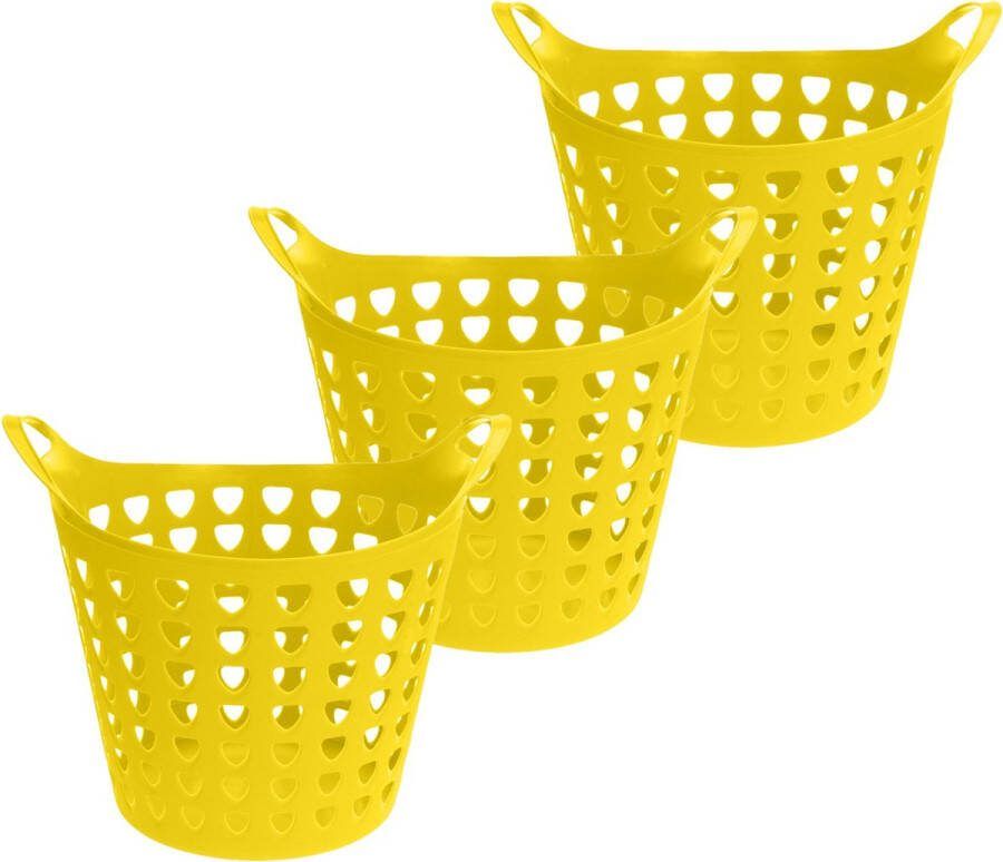 Excellent Houseware Flexibele wasmand 3x geel 26 liter kunststof 40 x 42 cm